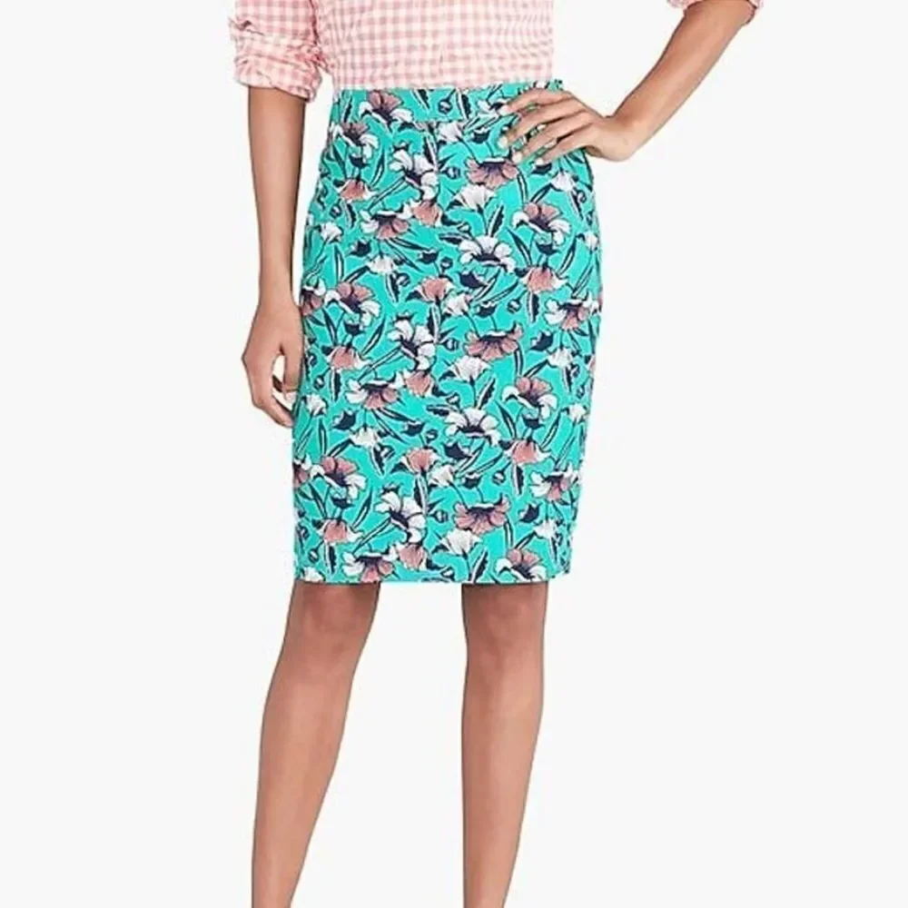 J by J. Crew Green Tropical Floral Pencil Skirt Womens 4 Colorful Preppy Cotton‎